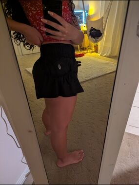Free People Black Ruffle Hem Skort with Elastic Smocked Waist
